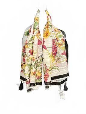 INC Floral Scarf NWT Oversized Sheer Tassel White Black Yellow Pink